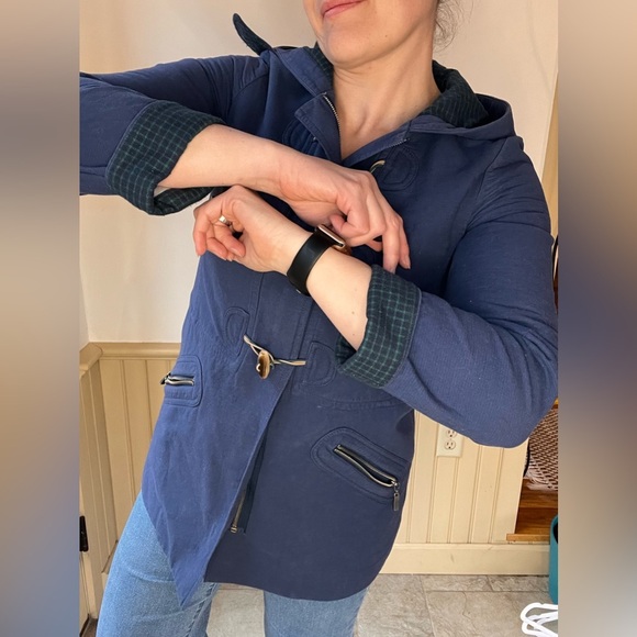 ANTHROPOLOGIE CARTONNIER Navy Blue Brown Toggle Hooded Cadet Coat Zip Jacket S - Picture 4 of 13
